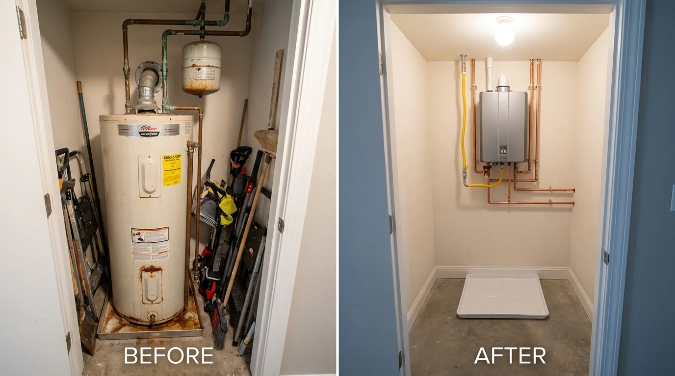 Tank water heater versus wall-mounted tankless unit comparison for Lanham, MD homeowners